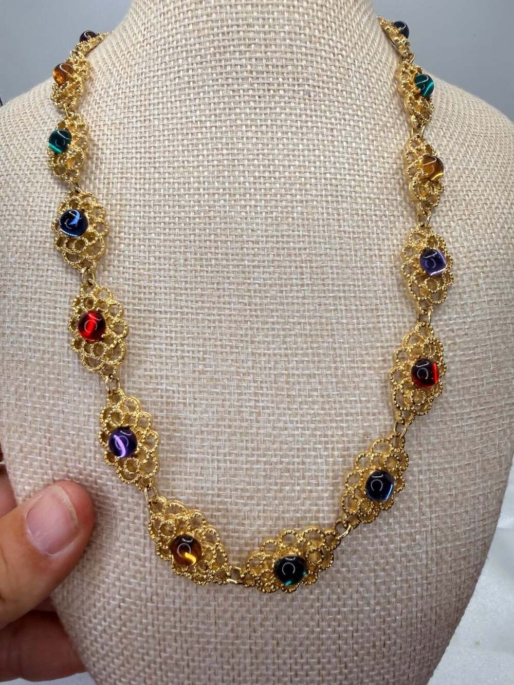 Vintage Gold Tone Multicolor Necklace And Earring set